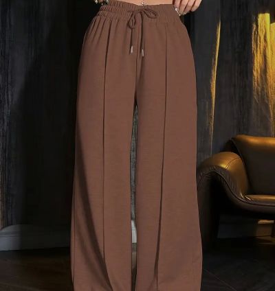 Women's High-Waist Wide Leg Pants - Casual, Stretchy Polyester Blend,  Solid Color for Spring/fall