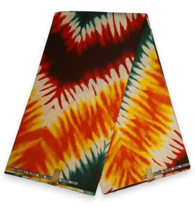 African print fabric - Orange / Green Tie Dye - Polycotton