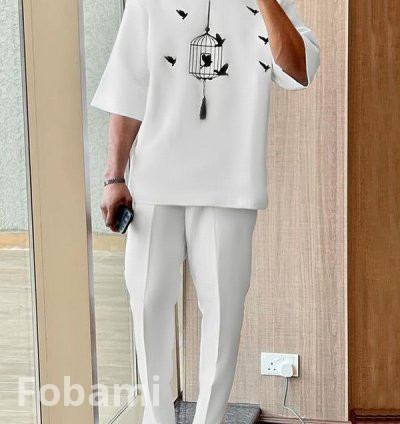 Muslim Fashion O-Neck Half Sleeve T-Shirt & Pants, 2PCS Casual Loose Streetwear Suits