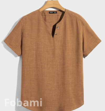 Men's Notched Neck Button Detail Shirt – Stylish & Comfortable